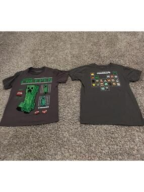 Boys Mojang Minecraft Gray Graphic Tee Shirts M - Lot of 2